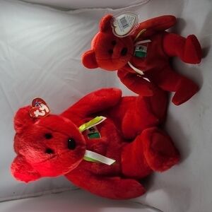 Ty Beanie Baby AND Buddy Osito Mexican Flag Red Bear NEW tags!! LOT OF 2